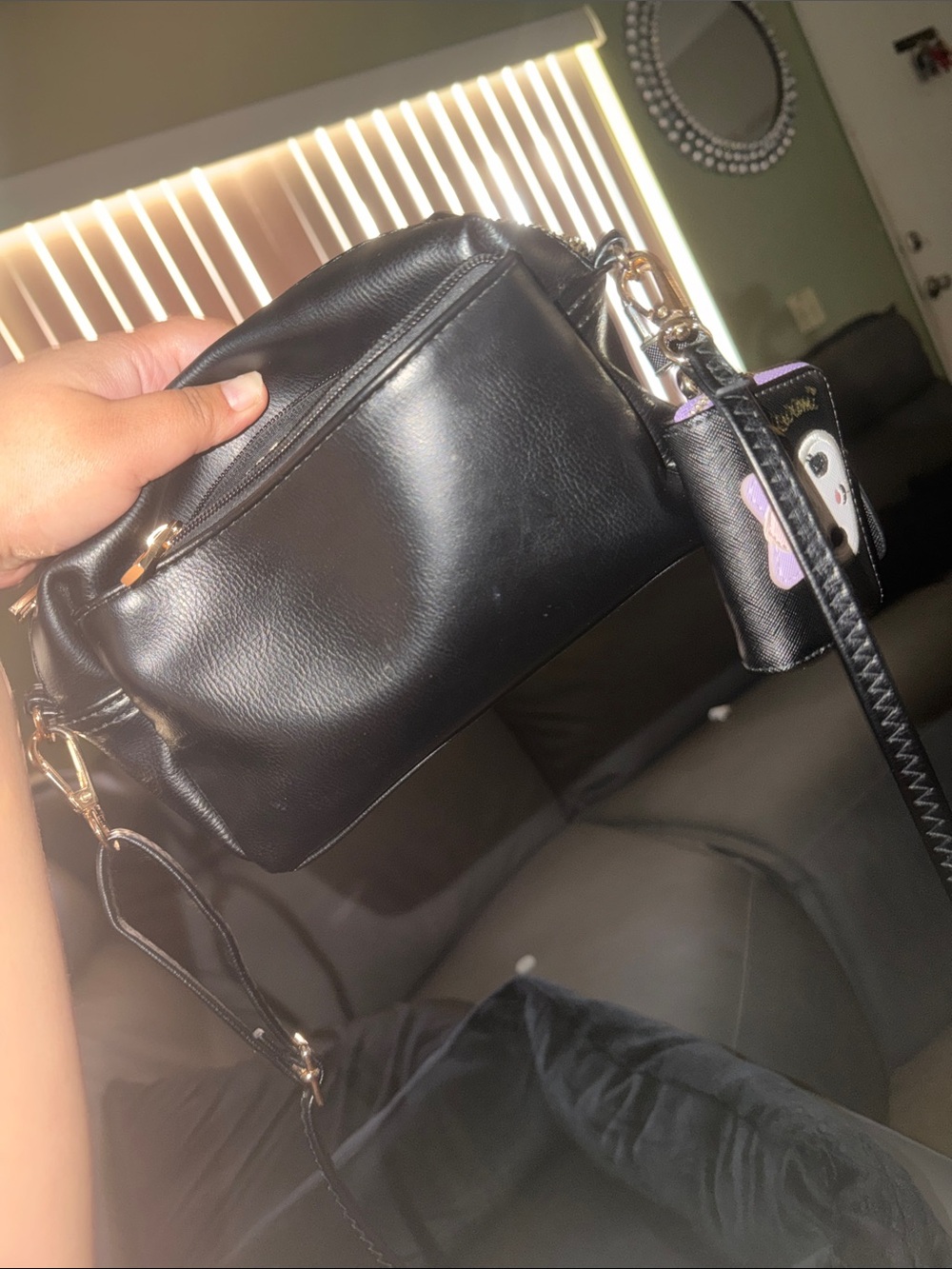 Three zipper vegan leather purse for sale